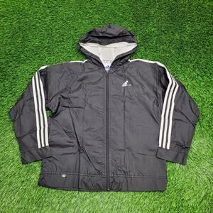 ADIDAS Stripes Hooded Windbreaker Jacket Small 21x24 Baggy